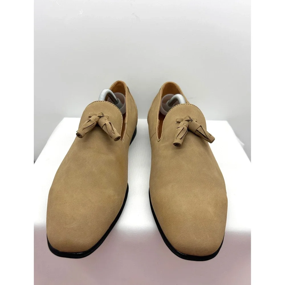 Asos Design Tan Suede Tassel Loafers Mens 10.5 Almond Toe Slip On Dress Shoes